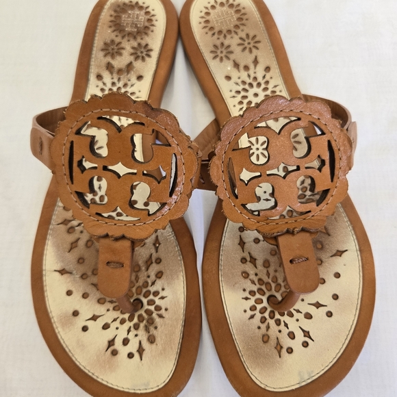 Tory Burch Leather Scalloped Miller Sandals - Picture 6 of 14